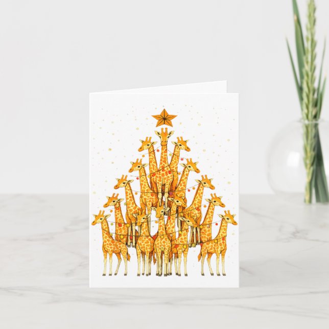 Tarjeta Giraffes Forming Christmas Tree Lights Star Safari (Anverso)