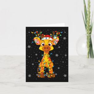 Tarjeta Girafra Animal Santa Hat Ugly Christmas Tree Light