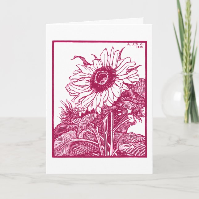 Tarjeta Girasol (1919) Viñeta de madera de Julie de Graag (Anverso)