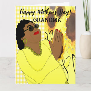 Tarjeta Girasol Abuela Afroamericana Día de la Madre