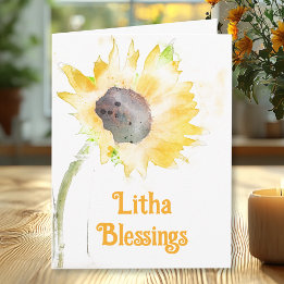 Tarjeta Girasol Amarillo en Florero Litha Solsticio de Ver