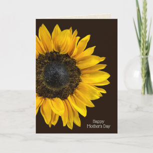 Tarjeta girasol amarillo en marrón oscuro para mamá