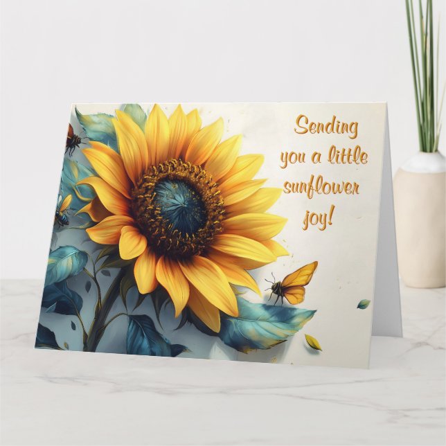 Tarjeta Girasol con mariposas con Personalizable Textos (Anverso)