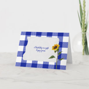 Tarjeta girasol en azul y búfalo blanco en cumpleaños