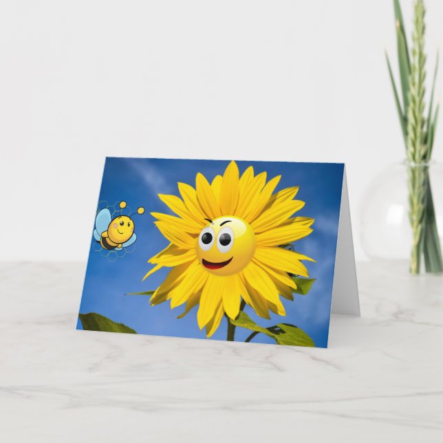 Tarjeta Girasol feliz. (Anverso)