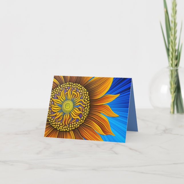 Tarjeta Girasol ruso y soleado en azul (Anverso)