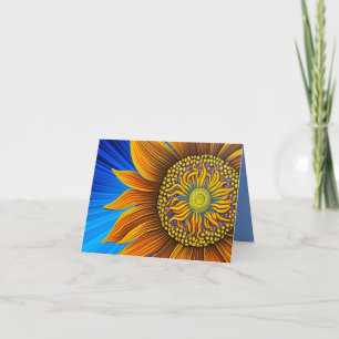 Tarjeta Girasol ruso y soleado en azul