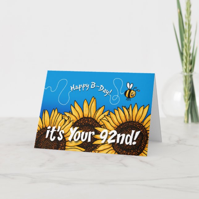Tarjeta girasol sendero de abeja - 92 años (Anverso)