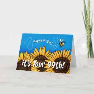 Tarjeta girasol sendero de abeja - 99 años