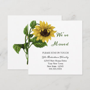 Tarjeta Girasol vintage que nos hemos movido Nueva direc