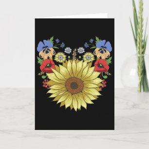 Tarjeta Girasol y amapolas divertido floral Ucrania Ukrain