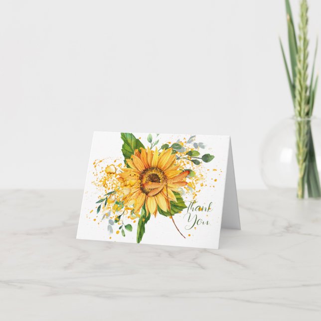 Tarjeta Girasol y libélula salpicaduras de otoño gracias c (Anverso)