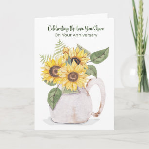 Tarjeta Girasoles de aniversario en jarra Amor Cálido