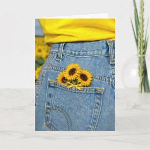 Tarjeta Girasoles de cumpleaños en bolsillo de vaqueros