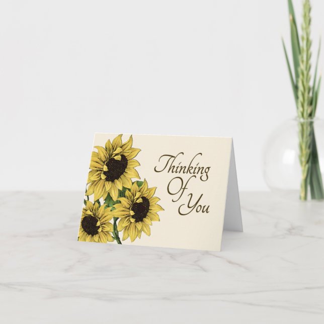 Tarjeta Girasoles del vintage que piensan en usted (Anverso)