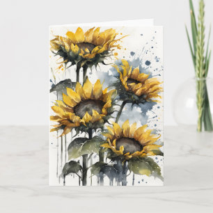 Tarjeta Girasoles - Flores de acuarela