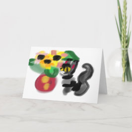 Tarjeta Girasoles gato negro