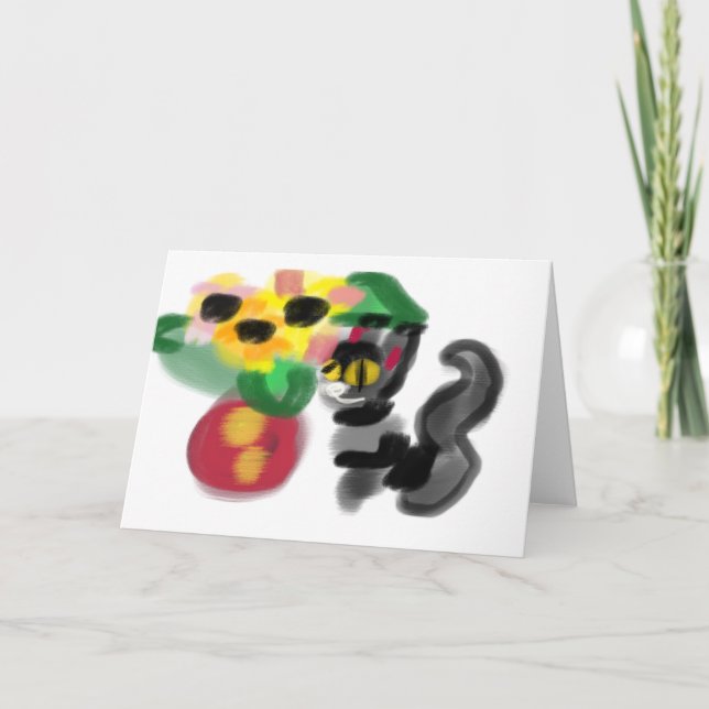 Tarjeta Girasoles gato negro (Anverso)