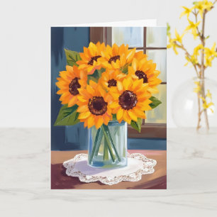 Tarjeta Girasoles Serenos Acuarela Floral Amarilla