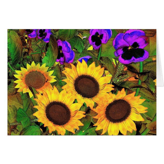 Tarjeta Girasoles y Pensamientos (Anverso (Horizontal))