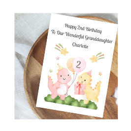 Tarjeta Girl 2nd Birthday Balloon Dinosaurs Card