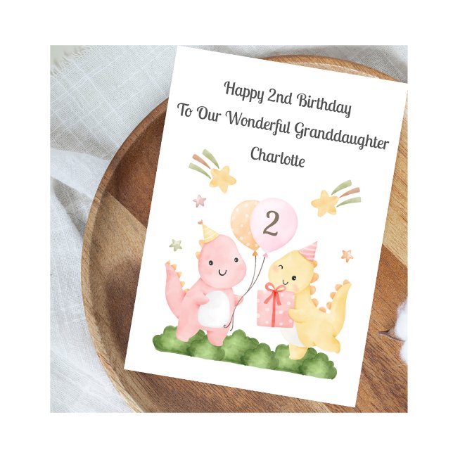 Tarjeta Girl 2nd Birthday Balloon Dinosaurs Card (Subido por el creador)