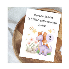 Tarjeta Girl 2nd Birthday Purple Dinosaur Card