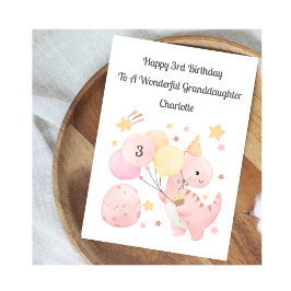 Tarjeta Girl 3rd Birthday Balloon Dinosaurs Card