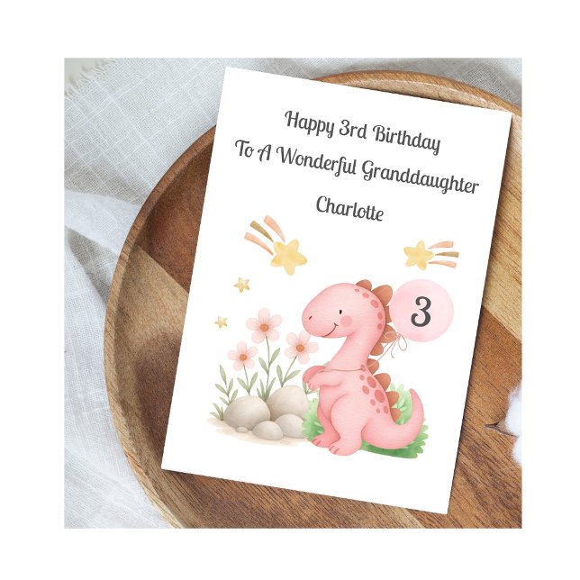 Tarjeta Girl 3rd Birthday Pink Orange Dinosaur Card (Subido por el creador)