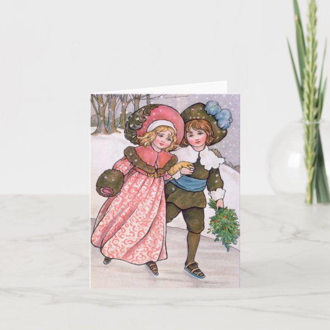 Tarjeta Girl and boy ice skating - Florence Hardy (Anverso)
