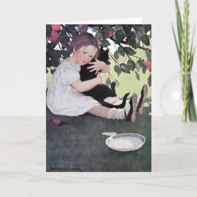 Tarjeta Girl Holding a Black Cat, Jessie Willcox Smith (Anverso)