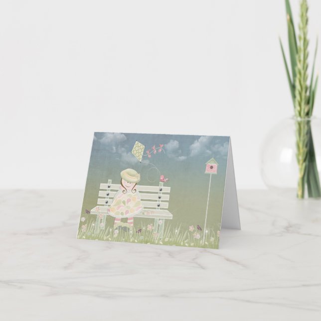 Tarjeta Girl on Bench Bird and Kite (Anverso)