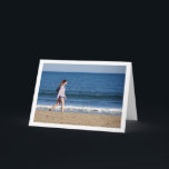 Tarjeta Girl on Playa de la Malvarrosa de Valencia<br><div class="desc">Girl on Playa de la Malvarrosa de Valencia Greeting Card. You can easily customize this product for free if you would like to add wording or change the color of the background.</div>