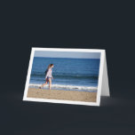 Tarjeta Girl on Playa de la Malvarrosa de Valencia<br><div class="desc">Girl on Playa de la Malvarrosa de Valencia Greeting Card. You can easily customize this product for free if you would like to add wording or change the color of the background.</div>