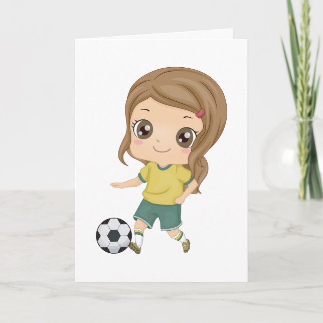 Tarjeta Girl Playing Soccer Adorable Kids Sports (Anverso)