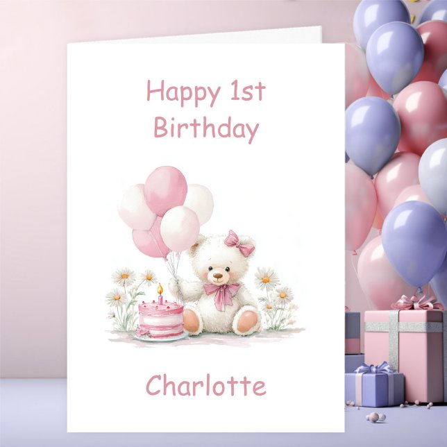 Tarjeta Girl Teddy Bear 1st Birthday (Subido por el creador)
