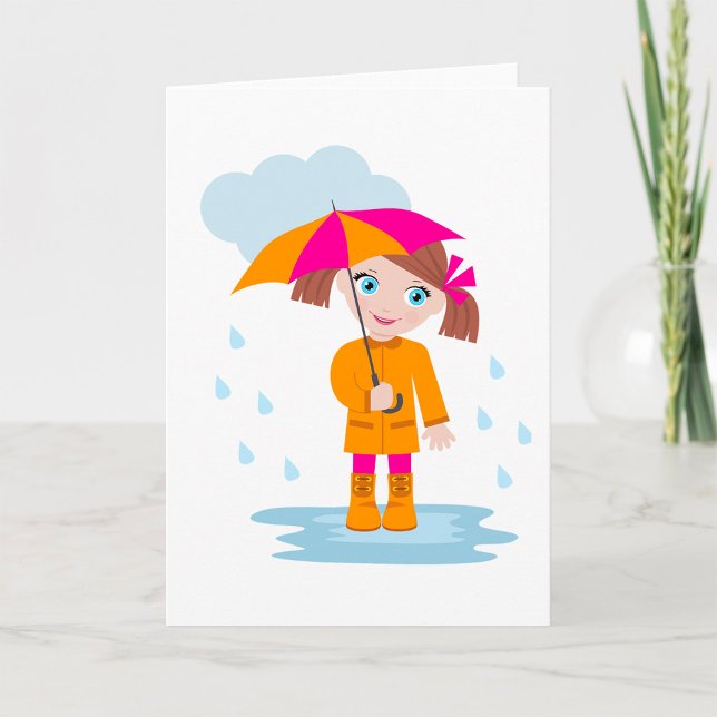 Tarjeta Girl with Umbrella in Rain Kids Rainy Day (Subido por el creador)