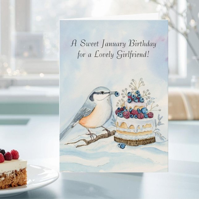 Tarjeta Girlfriend Happy January Birthday Nuthatch Bird (Subido por el creador)