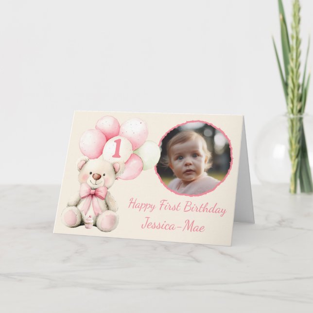 Tarjeta Girls 1st Birthday Photo Card (Anverso)