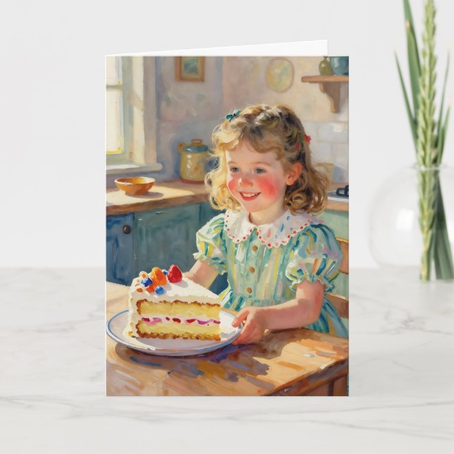 Tarjeta Girl's Birthday | Flowers and Cake (Anverso)