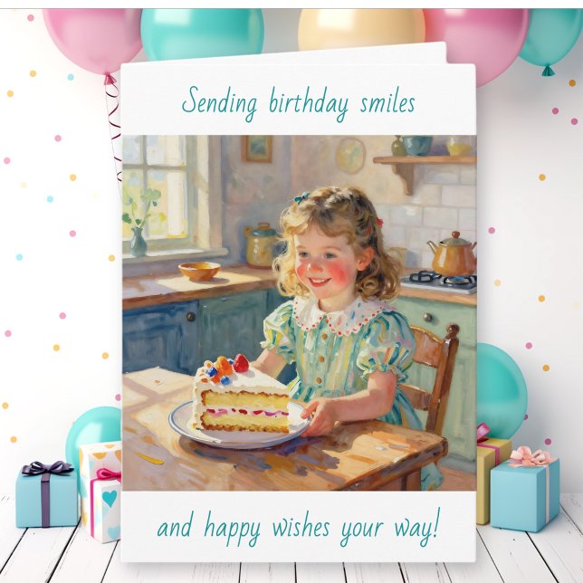 Tarjeta Girl's Birthday | Flowers and Cake (Subido por el creador)