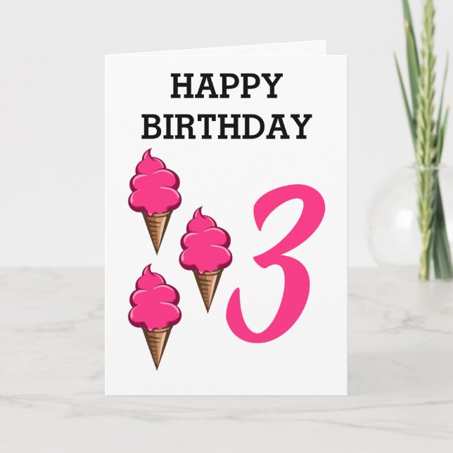Tarjeta Girls Third Birthday Party Pink Ice Cream (Anverso)