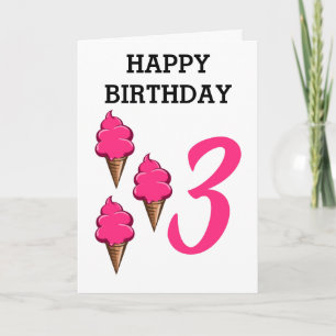 Tarjeta Girls Third Birthday Party Pink Ice Cream