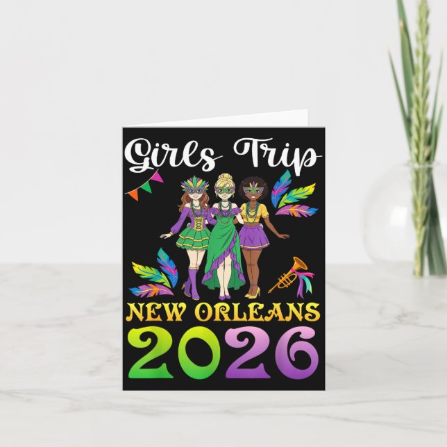 Tarjeta Girls Trip New Orleans 2026 Mardi Gras Day Squad T (Anverso)