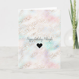 Tarjeta Girly Aqua Rubor Pink Gold Leopard Print Heart