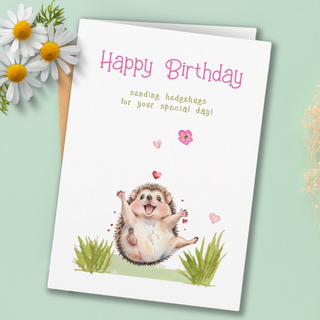 Tarjeta Girly Garden Hedgehug Todas las Edades Cumpleaños (Girly Garden Hedgehug All Ages Birthday Card)
