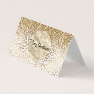 Tarjeta Girly Glam Gold Leopard Print Purpurina Sparkle