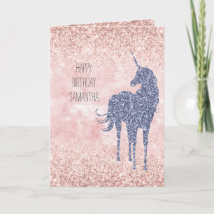 Tarjeta Girly Glam Rubor Pink Purple Unicorn Purpurina