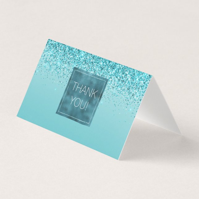 Tarjeta Girly Glitz Aqua Turquoise Purpurina (Anverso)