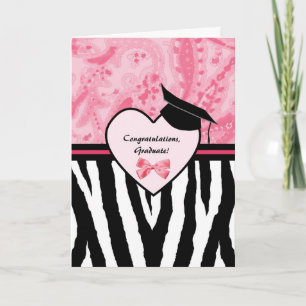 Tarjeta Girly Graduation Felicitaciones Patrón Zebra